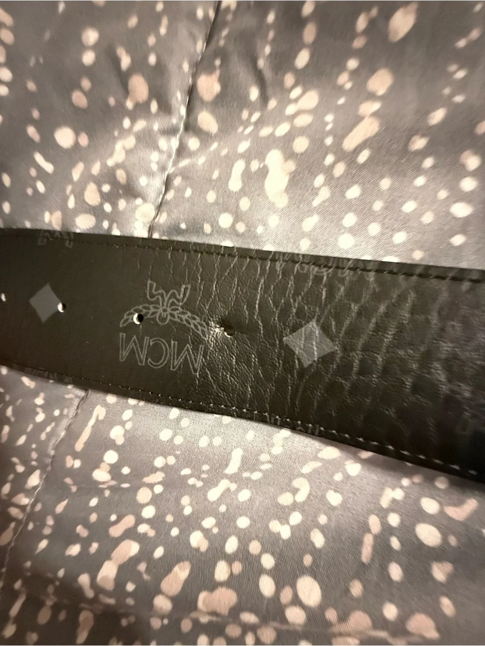 MCM Reversable Black Leather Logo-Stamped Belt with Diamond Motif